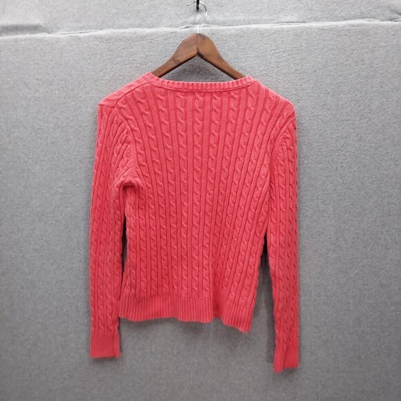 Liz Claiborne Womens Cable Knit Sweater Coral S 100% Cotton Crew Neck - Picture 7 of 7